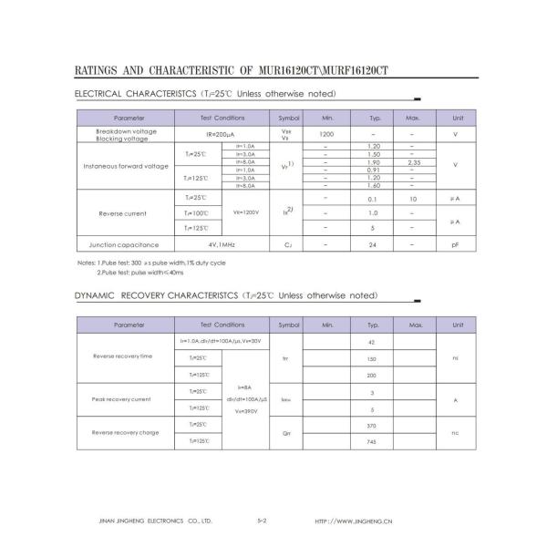 MUR1620CT/MUR1640CT/MUR1660CT/MUR1680CT/MUR16120CT Super Fast Diode VRRM 200V-1200V