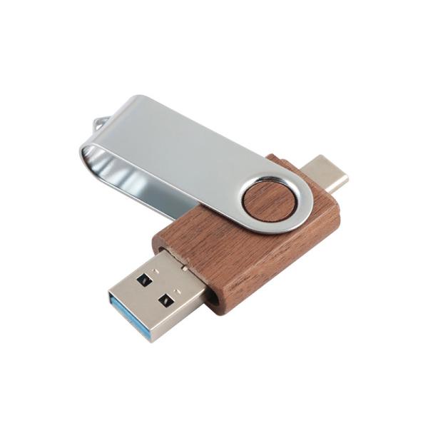 USB A and Type C together Wooden Memory USB With 0°C To 60°C Operating Range