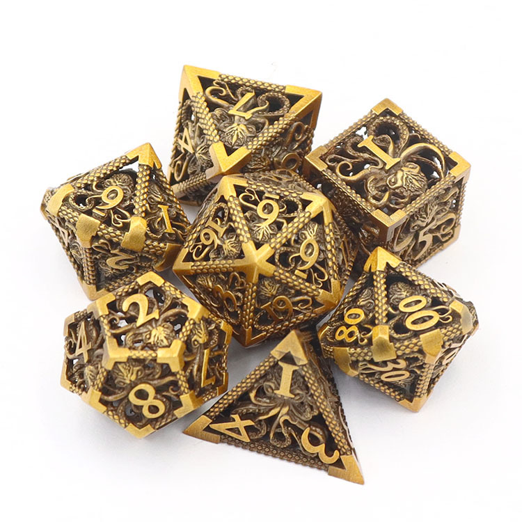 Customized Color Metal Hollow Dice Set with Polyhedral Shape for DND RPG Games