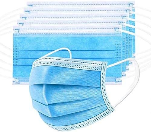 Disposable Blue Face Mask, Soft On Skin, Pack Of 3-Ply Masks Facial Cover Elastic Earloops Great For Home, Office