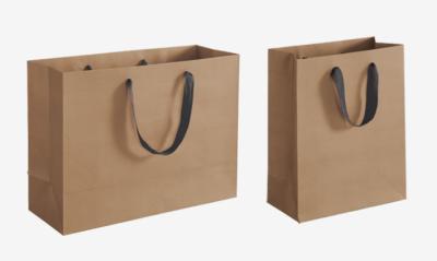 Recycled Custom Kraft Paper Bags Ribbon Handle For Shopping