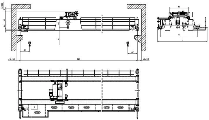 Zehua Double Wheel European Model Type Ksq Double Girder Electromagnetic Overhead Crane