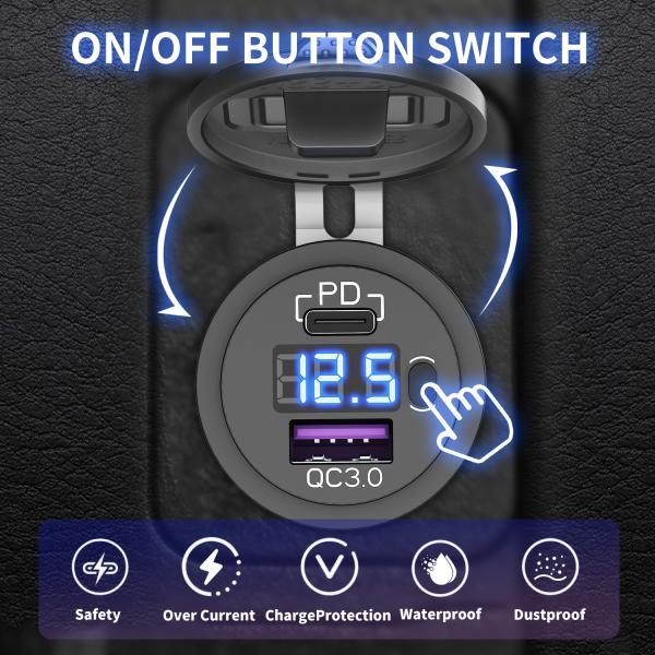 QC3.0 Chargeur de voiture USB PD pour voiture bateau bus moto de golf