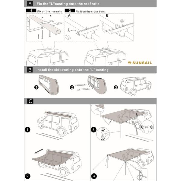 Easy to Install Packing Size 212X20X11cm 2X2meters Car Side Awnings