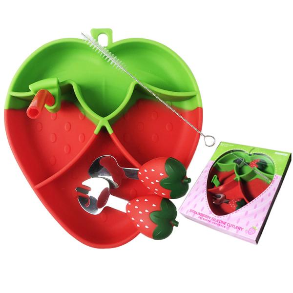 MHC Fruit Design Silicone Baby Feeding Set BPA Free Strawberry Feeding Bowl