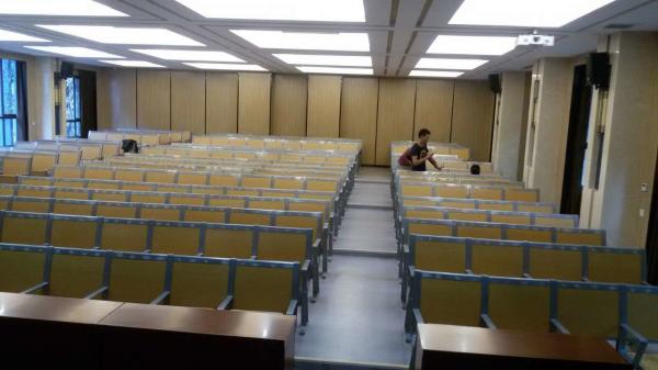 College Furniture School Fixed Table And Chair / Lecture Hall Ladder Classroom Desk