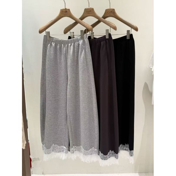 Stylish Lace-Trimmed Hem Knit Trousers, High-Quality Blended Fabric of 40% Lenzing™ Modal, 37% Cotton, 17% Polyester and 6% Spandex, Skin-Friendly Elastic Daily Knit Pants