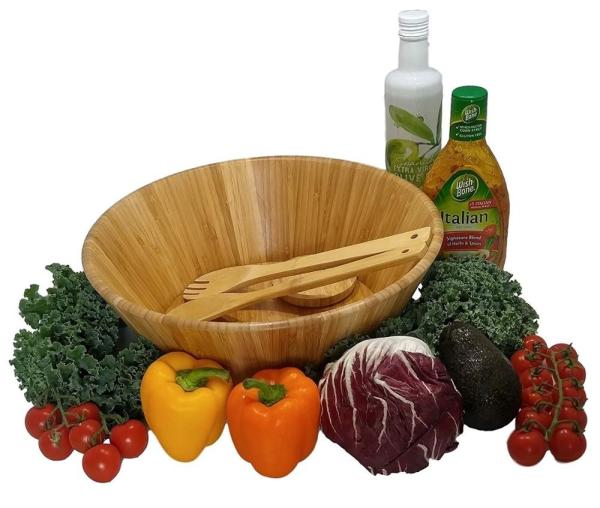Dishwasher Safe Durable Bamboo Serving Bowl , Wooden Salad Mixing Bowl