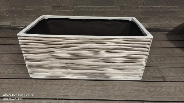 Unique White Flower Pots Horizontal Stacked-ring Rectangular Fiberclay Gardens Landscaping Project
