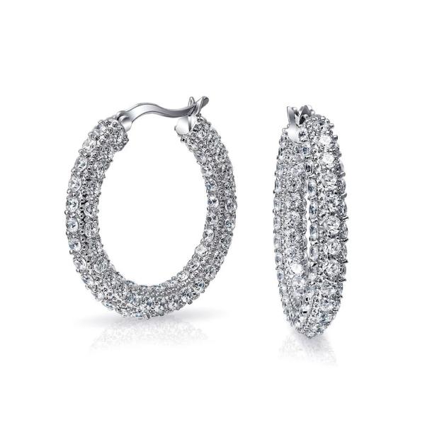 925 Sterling Silver Bridal Pave White CZ Hoop Earrings for Fashion-forward Brides