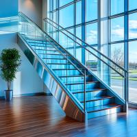 Sturdy Brushed Stainless Steel Handrails with Toughened Glass Support for Balustrades