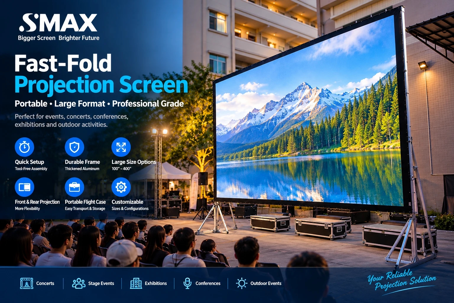 Customizable Fast Fold Projection Screen with Replaceable Screen Fabric and Reinforced Large-Size Frames