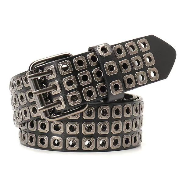 Unisex European and American style belt, trendy dark hollow rivet punk belt, versatile jeans belt