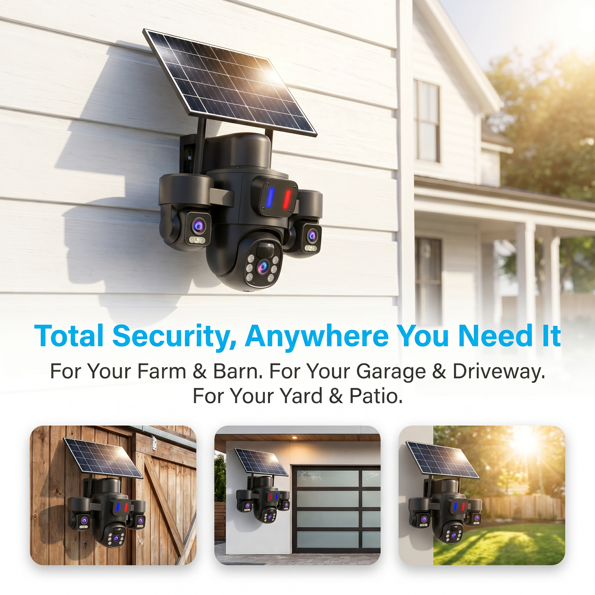 Solar Powered Wireless Outdoor Security Camera, 14 PCS LED Fill Lights, PIR Human Motion Detection, WiFi Connection, IP66 Weatherproof Two-Way Audio Surveillance Camera for Yard Garage Home Monitoring