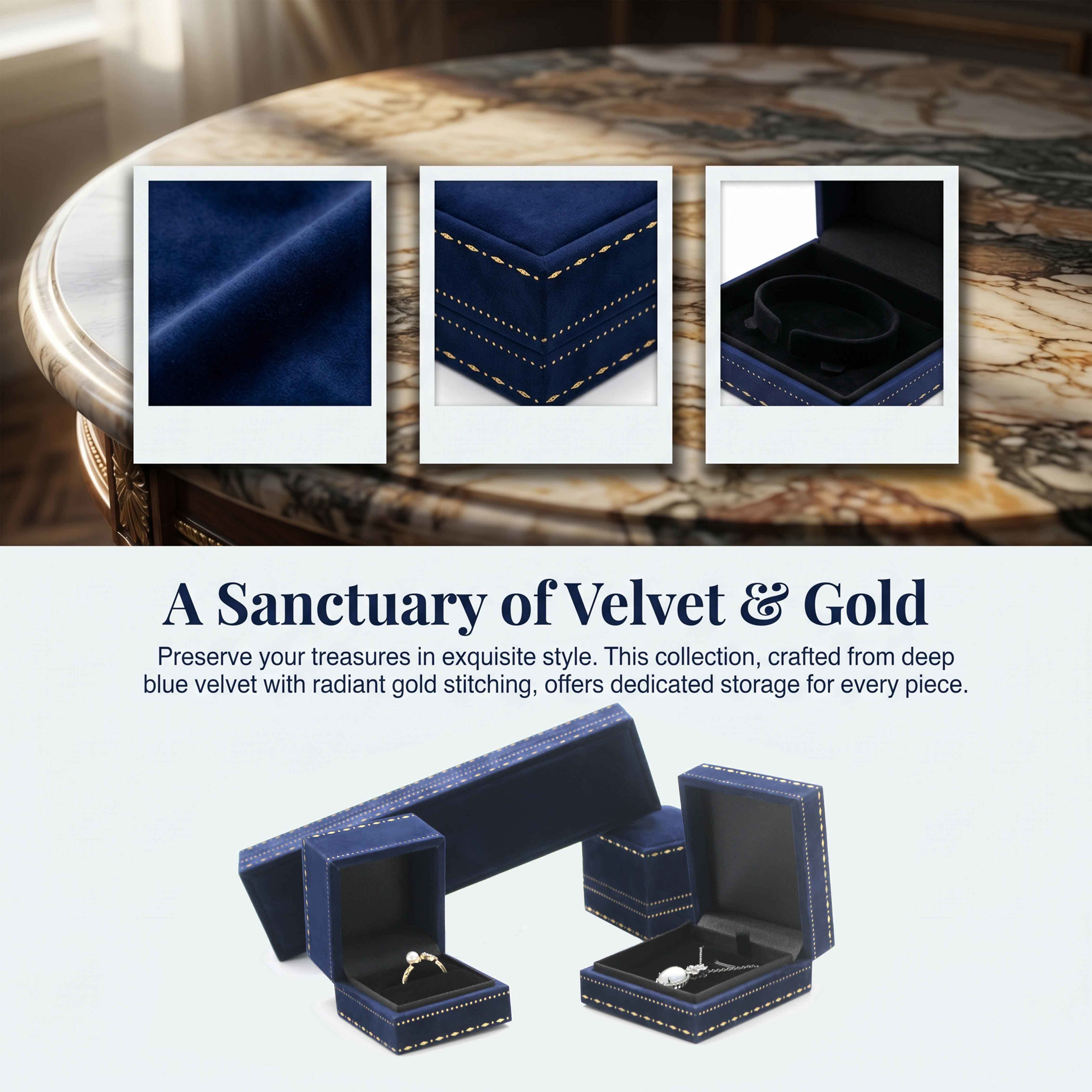 Navy Blue Paper Texture Luxury Jewelry Case Set Luxury Engagement Ring Box