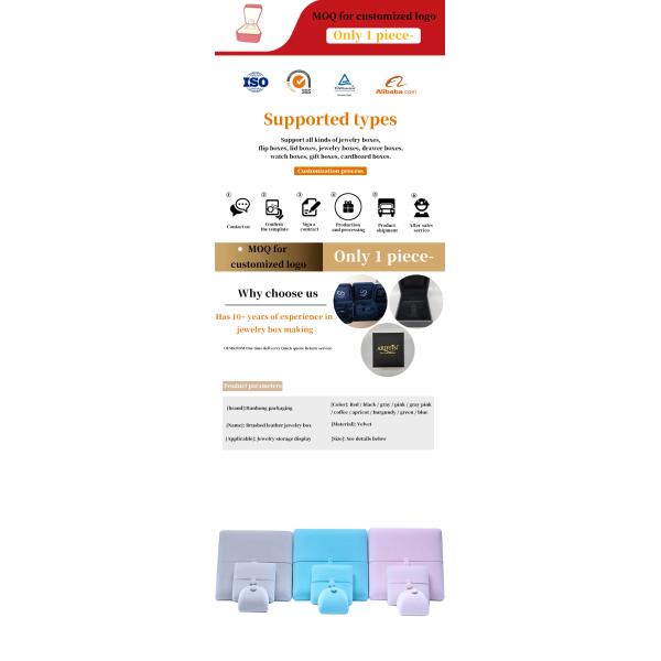 10*10*3cm Hanhong Logotipo personalizado Joyería de lujo Embalaje Caja Collar de terciopelo Anillo Brazalete Aretes