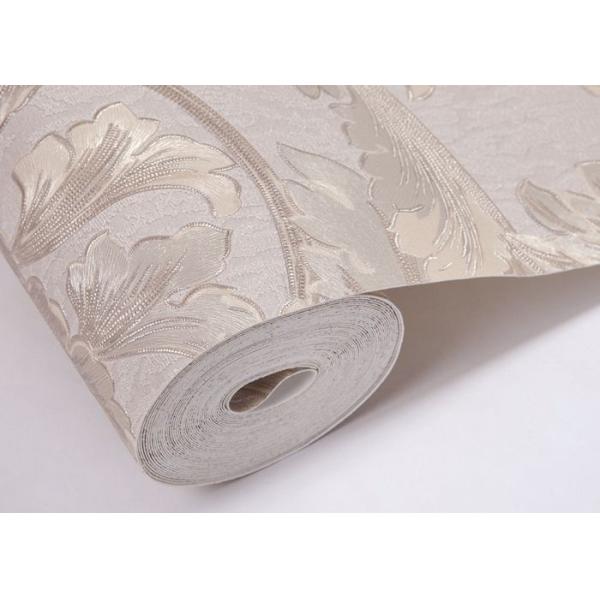 Grey Removable Embossed Floral Pattern Country Bathroom Wallpaper / Wall Coverings