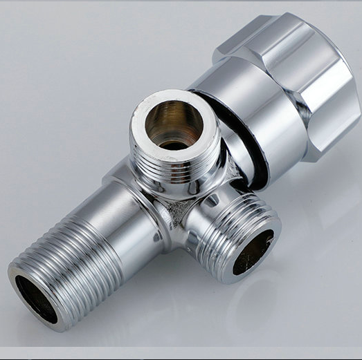 Válvula de ângulo de banheiro de cromo Válvula de parada de ângulo de três vias para cozinha e banheiro