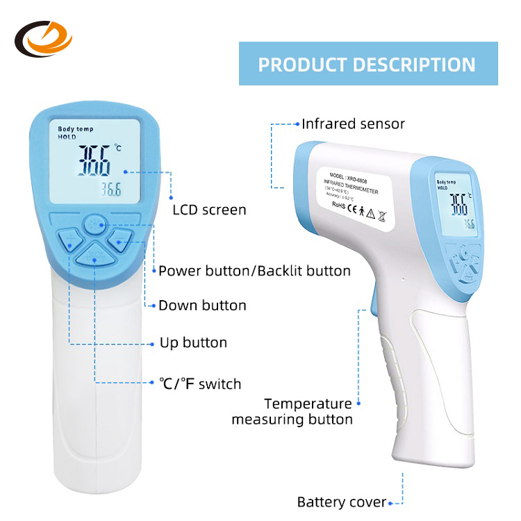 Blue Non Contact Ir Thermometer ,  LCD Display Medical Temperature Gun