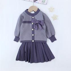 New Style Kids Children Winter Clothing Set Knitting Cardigan Skirt Baby Girl Winter False Cardigan Sweater With Bow