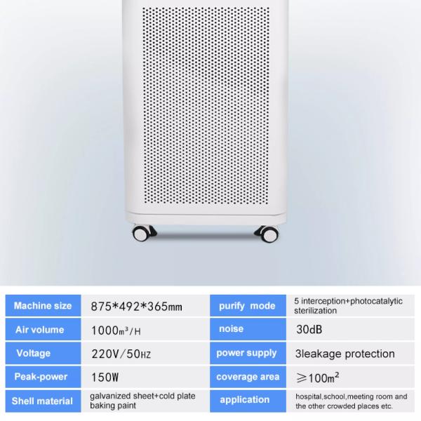 Smart Sensor 150W WiFi Air Purifier 1000m3/h Hepa Ultraviolet