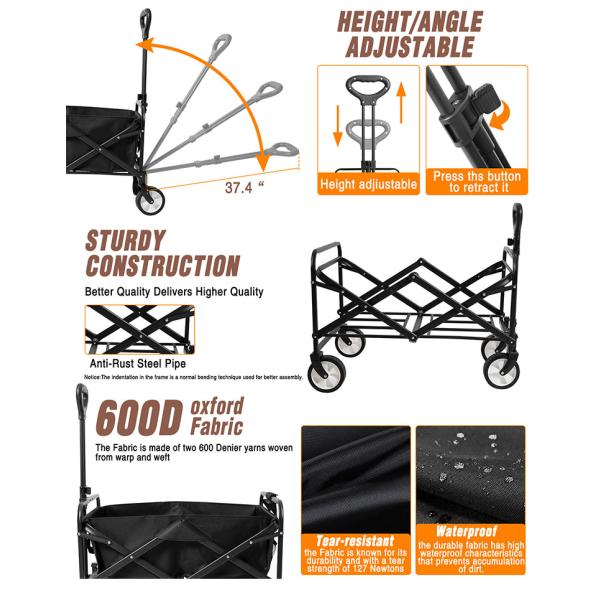 Outdoor Heavy Duty Collapsible Foldable Camping Wagon for Hiking and Travelling