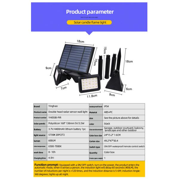 Waterproof Garden Solar Ground Flood Lights IP65 3.5W Dual Head High Brightness