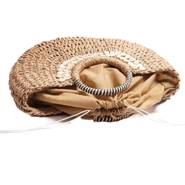 Beach Crochet Hand Bag Brown Shell Decor 32cm×18cm×5cm Size