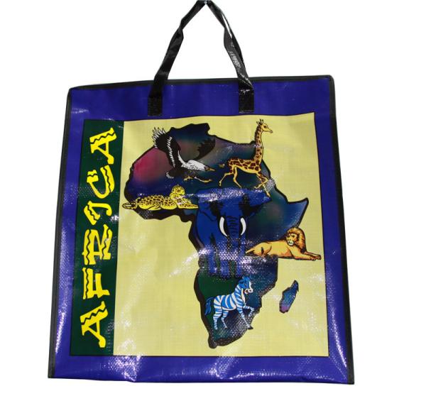 Africa Map PP Woven Shopping Bags Black Edge 4c Printing Recycle