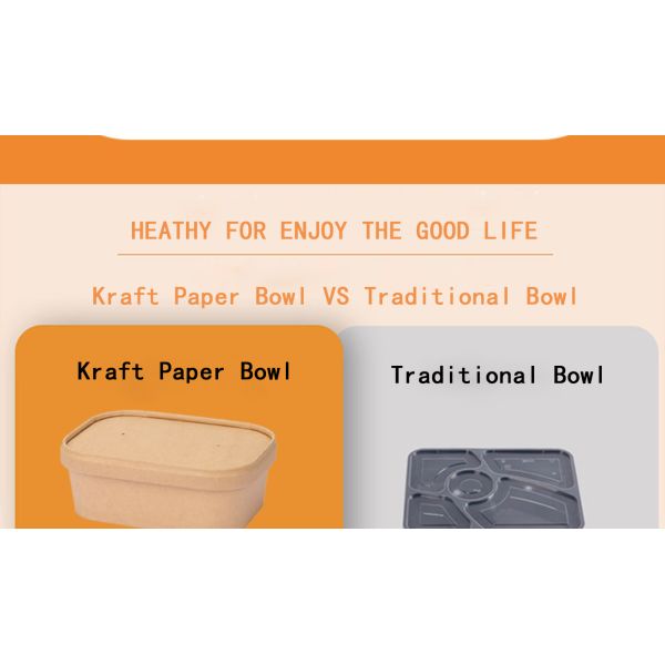 Custom Disposable Biodegradable Paper Bowl Heatable Kraft Waterproof Packaging Food Container Lunch Box
