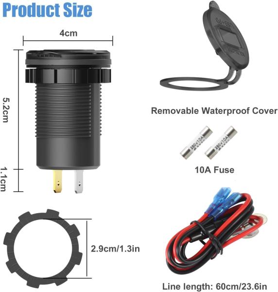Waterproof 12V 24V Vehicle Dual QC3.0 + PD USB Charger Socket with Voltage Display Power Outlets