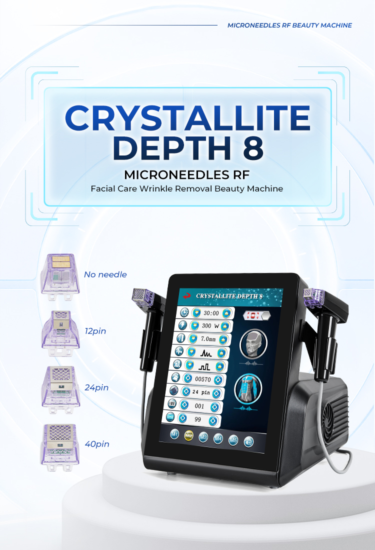 Crystallite Depth 8 Fractional RF Microneedle Machine Multi Tips Wrinkle Scar Stretch Mark Removal Skin Tightening Salon Equipment