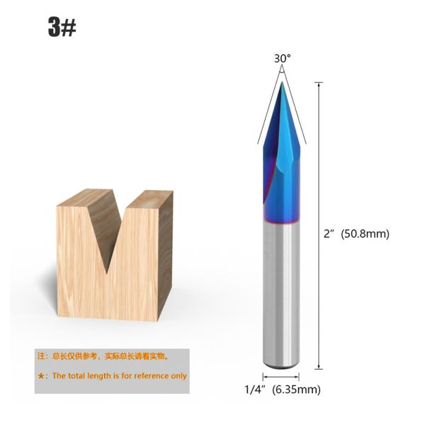 1/4 Shank Blue Coating V Type Solid Carbide Wood Cutter Tools Customizable OEM Engraving Router Bits for Woodworking