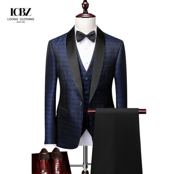 Men's Plus Size Striped Formal Suit with Woolen Cloth Fabric and Three Piece Design