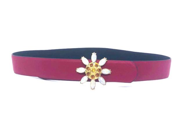 Correia Crystal Leather Waist Floral Cummerbund do cristal de rocha das mulheres da cor vermelha para o vestido