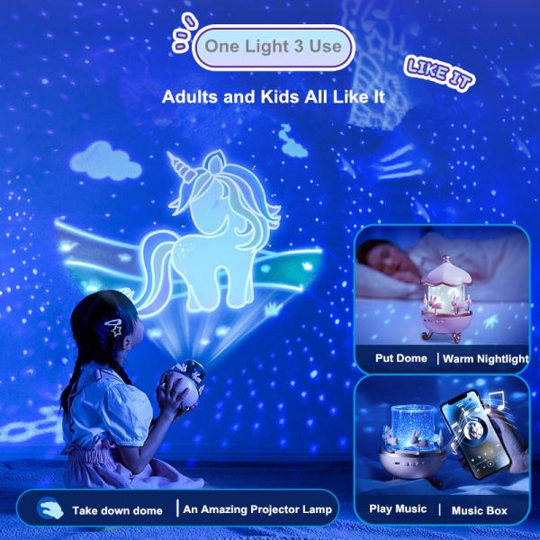 Christmas Gift Dream Star Projector Night Light Creative Rotary House Music Box Projector Lamp With Wireless Speaker
