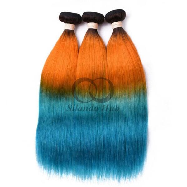 #T1B/Orange/Green Straight Remy Human Hair Bundles Sew In Weave Bundles Brazilian Bundle Deals