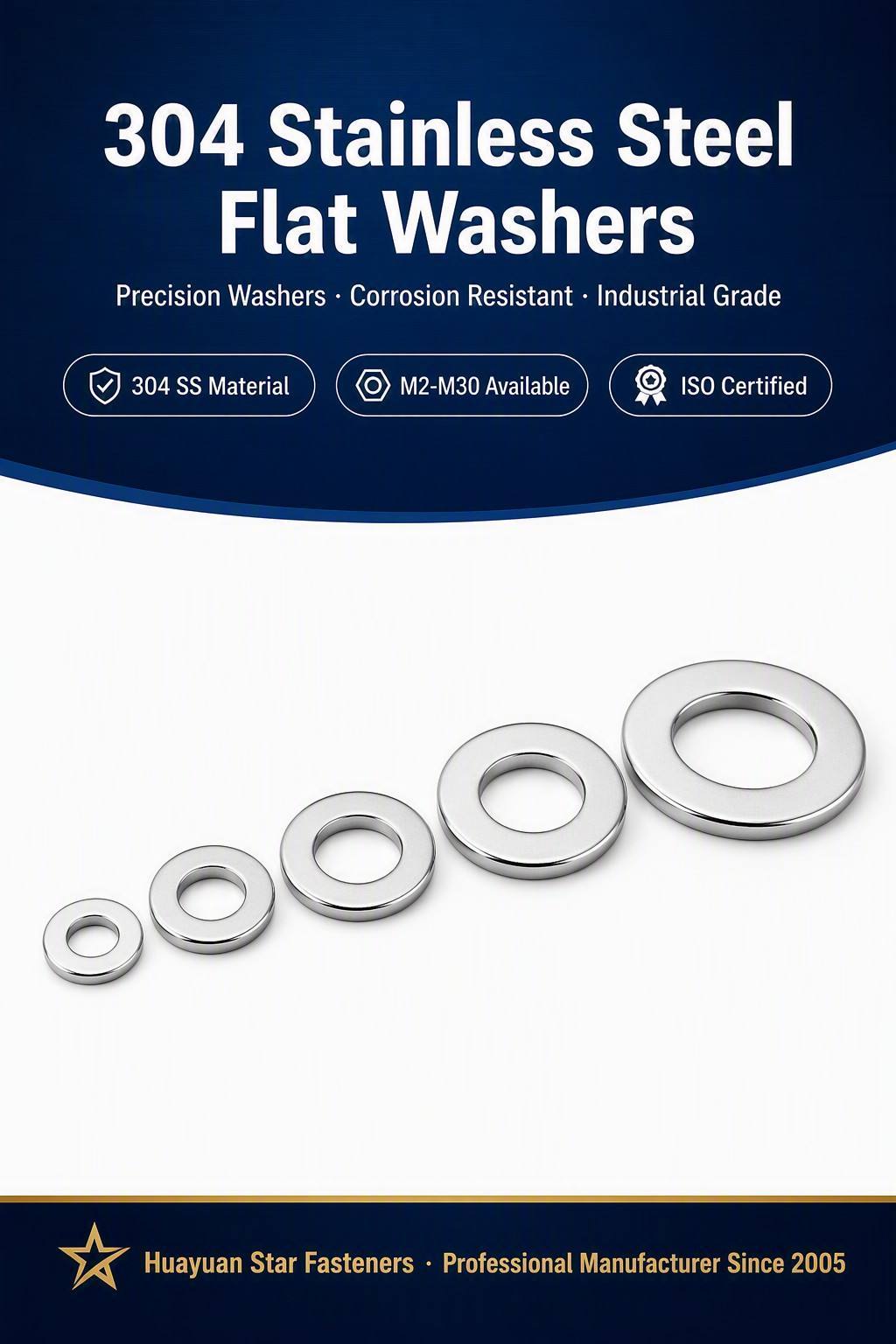 304 Stainless Steel Flat Washer Plain Gasket Round Spacer Washer Anti-loosening Metal Shim For Bolt Screw Fastener Machinery Hardware Custom Size Available