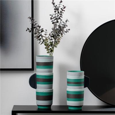 Modern minimalist design art ornament handmade stripe tall vases home tabletop decor ceramic flower vase
