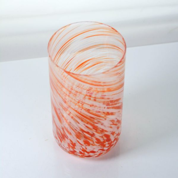 Hand-blown Orange Swirl Confetti Glass Cup - Artisan Crafted Drinking Glass for Whiskey and Cocktails