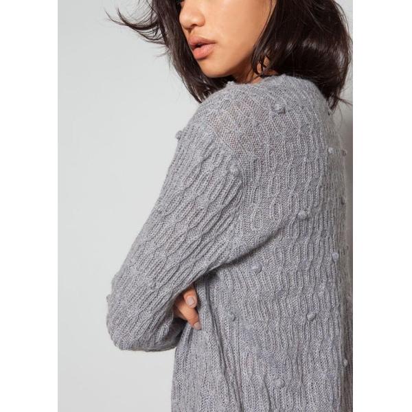 Grey / Berry Women'S Cable Knit Pullover Sweaters With Bubble Sweater Water Soluble