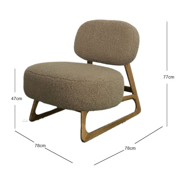 Contemporary Gray Bouclé Armless Lounge Chair, Solid Wood  CYC-021-GRY