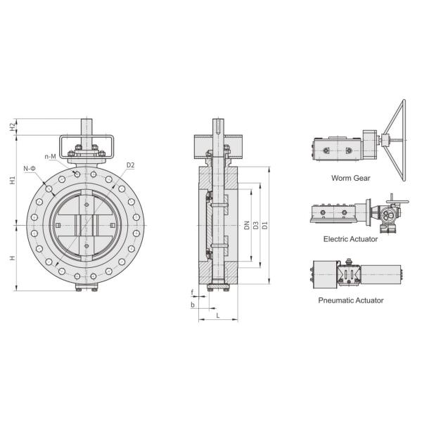 Клапан-бабочка клапан-бабочек 80 клапан-бабочки PN6 RF API Std 609 фланца A216 WCB двойника EN593 управляемая коробкой передач