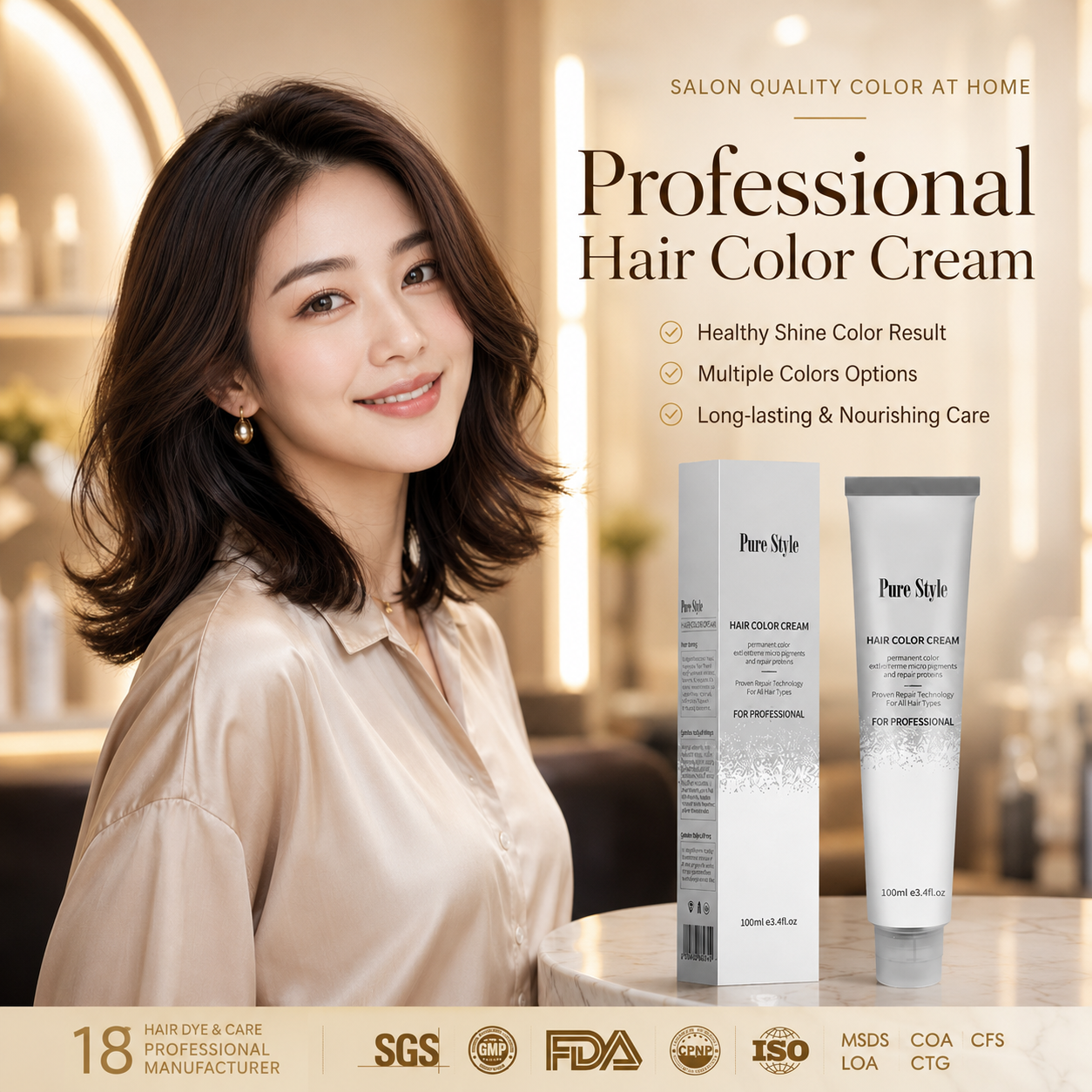 Plant-Based Professional Hair Color Cream with 47 Vibrant Shades in 100 ML Permanent Hair Dye