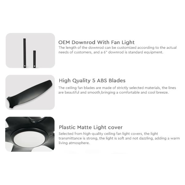 led ceiling fan fã de teto 60inch de baixo nível de ruído 38W com controlo a distância bem escolhido de 5 velocidades