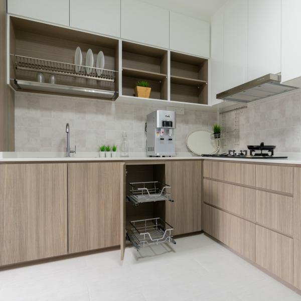 Small Kitchen Pullout Cabinet White And Wood Grain Melamine For Home