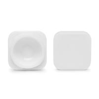 Jarrones de vidrio de 5 ml de tamaño cubo sin hombro con tapa a prueba de niños (vidrio blanco, tapa blanca)