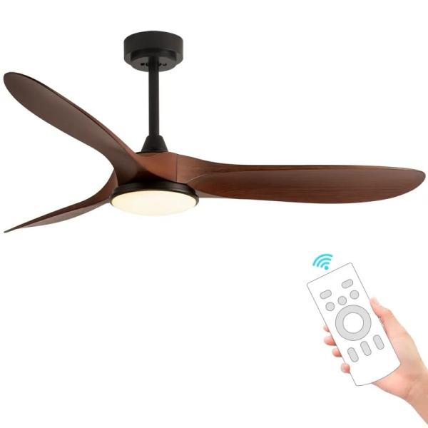 Ventilateur de plafond HFBH Modèle 666 de 52 pouces avec lumière, télécommandé, pales noires en ABS pour la décoration intérieure, pour le salon, matériau plastique