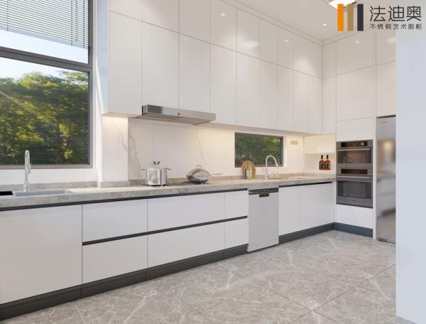 Premium Stainless Steel U-Shaped Kitchen Cabinet With Extra-High Wall Cabinets