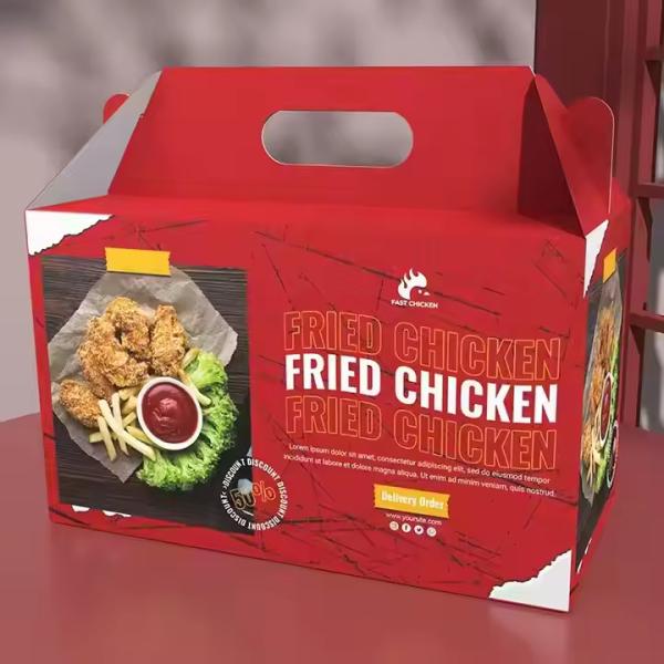 Custom Kraft Paper Fried Chicken Boxes - Eco-Friendly Takeaway Packaging with Handle
